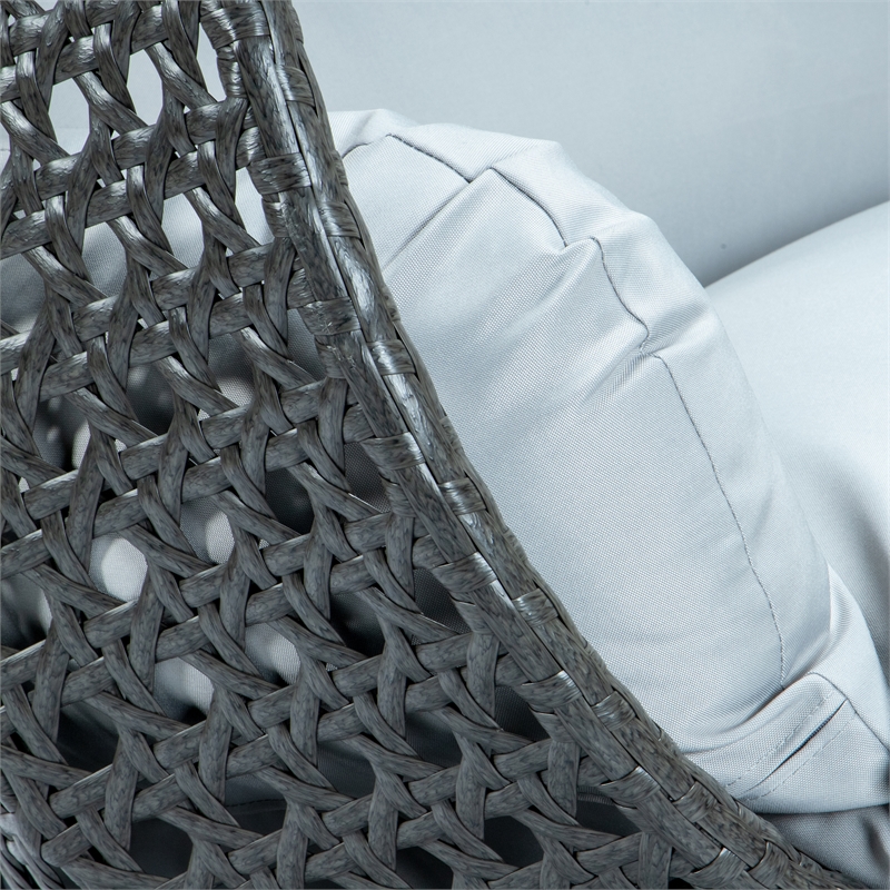 LeisureMod Outdoor Charcoal Wicker Hanging Double Egg Swing Chair in Light Gray