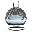 LeisureMod Outdoor Charcoal Wicker Hanging Double Egg Swing Chair in Light Gray