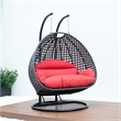 LeisureMod Outdoor Charcoal Wicker Hanging Double Egg Swing Chair in Red