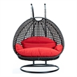 LeisureMod Outdoor Charcoal Wicker Hanging Double Egg Swing Chair in Red