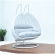 LeisureMod Outdoor White Wicker Hanging Double Egg Swing Chair in Light Gray