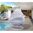 LeisureMod Outdoor White Wicker Hanging Double Egg Swing Chair in Light Gray