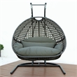 LeisureMod Charcoal Wicker Double 2-Person Hanging Egg Swing Chair in Dark Grey