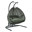 LeisureMod Charcoal Wicker Double 2-Person Hanging Egg Swing Chair in Dark Grey