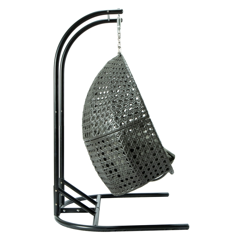 LeisureMod Charcoal Wicker Double 2-Person Hanging Egg Swing Chair in Dark Grey