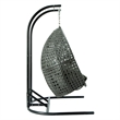 LeisureMod Charcoal Wicker Double 2-Person Hanging Egg Swing Chair in Dark Grey