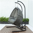 LeisureMod Charcoal Wicker Double 2-Person Hanging Egg Swing Chair in Dark Grey