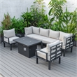 LeisureMod Chelsea 7-Piece Sectional And Fire Pit Table With Cushions in Beige