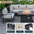 LeisureMod Chelsea 7-Piece Sectional And Fire Pit Table With Cushions in Beige