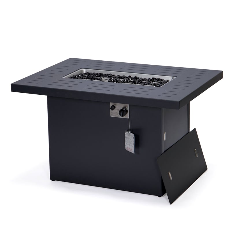 LeisureMod Chelsea 7-Piece Sectional And Fire Pit Table With Cushions in Black