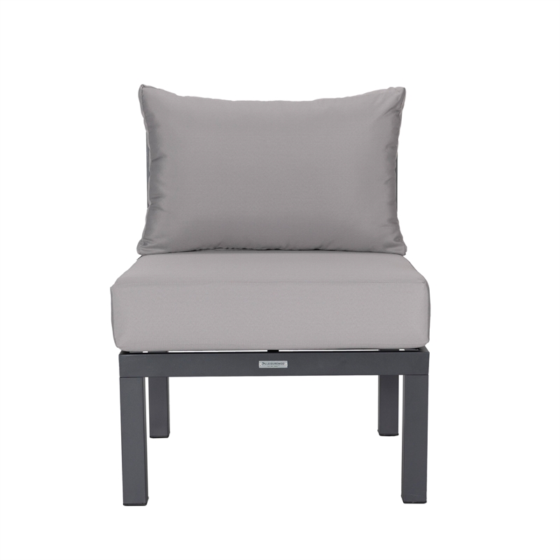 LeisureMod Chelsea 7-Piece Sectional And Fire Pit Table With Cushions in Gray