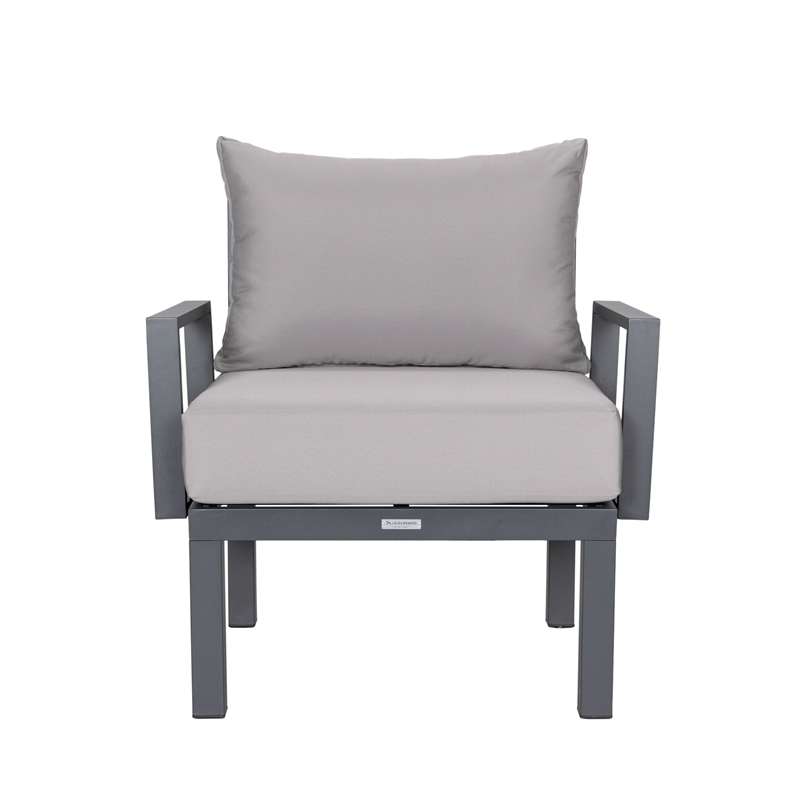 LeisureMod Chelsea 7-Piece Sectional And Fire Pit Table With Cushions in Gray