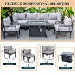 LeisureMod Chelsea 7-Piece Sectional And Fire Pit Table With Cushions in Gray