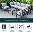 LeisureMod Chelsea 7-Piece Patio Set with Coffee Table and Cushions Light Gray