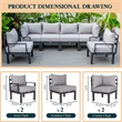 LeisureMod Chelsea 6-Piece Patio Set in Black Aluminum with Light Gray Cushions