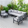 LeisureMod Chelsea 6-Piece Patio Set in Black Aluminum with Light Gray Cushions