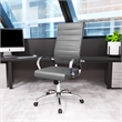 LeisureMod Benmar High-Back Mid-Century Modern Leather Office Chair in Gray