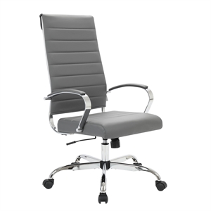 LeisureMod Benmar High-Back Mid-Century Modern Leather Office Chair in Gray