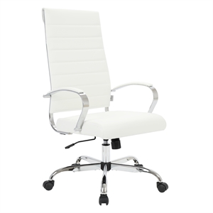 LeisureMod Benmar High-Back Mid-Century Modern Leather Office Chair in White
