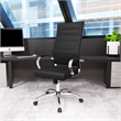 LeisureMod Benmar High-Back Mid-Century Modern Leather Office Chair in Black