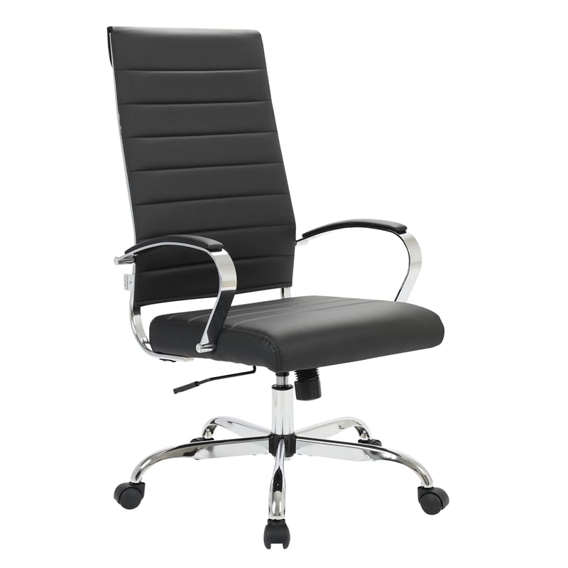 LeisureMod Benmar High-Back Mid-Century Modern Leather Office Chair in Black