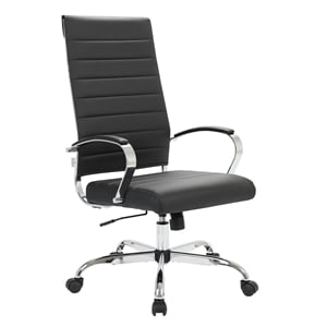 LeisureMod Benmar High-Back Mid-Century Modern Leather Office Chair in Black