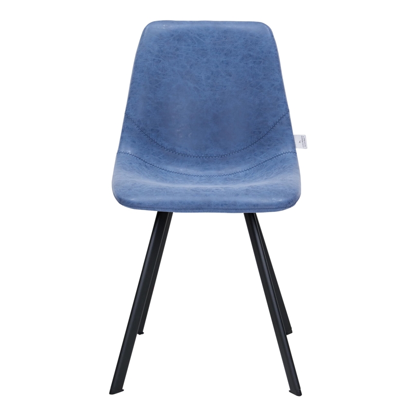 LeisureMod Markley Modern Leather Dining Side Chair With Metal Legs Peacock Blue