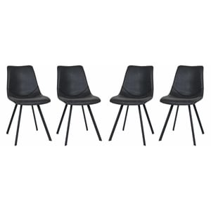 LeisureMod Markley Leather Dining Chair With Metal Legs Set of 4 Charcoal Black