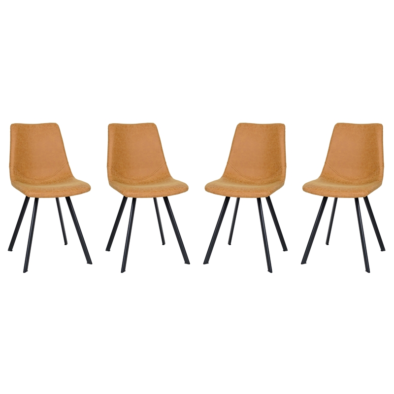 LeisureMod Markley Leather Dining Chair With Metal Legs Set of 4 Light Brown