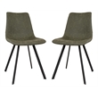 LeisureMod Markley Leather Dining Chair With Metal Legs Set of 2 Olive Green