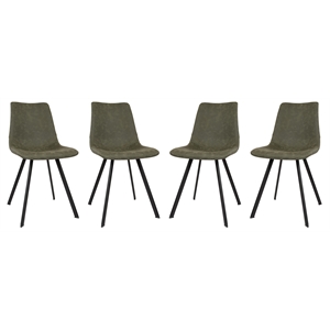 LeisureMod Markley Leather Dining Chair With Metal Legs Set of 4 Olive Green