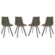 LeisureMod Markley Leather Dining Chair With Metal Legs Set of 4 Olive Green