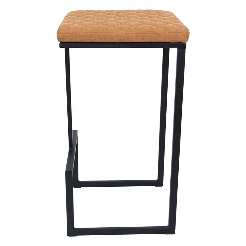 LeisureMod Quincy Quilted Stitched Leather Bar Stools in Light Brown