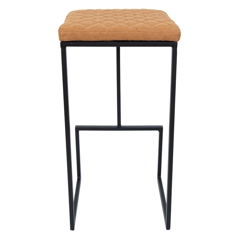 LeisureMod Quincy Quilted Stitched Leather Bar Stools in Light Brown
