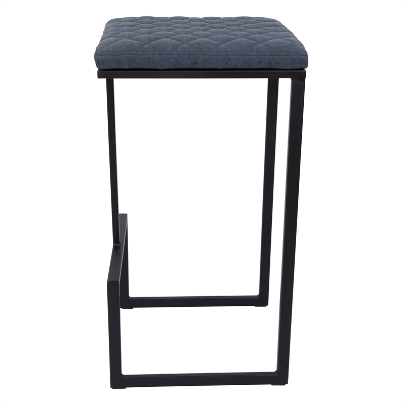 LeisureMod Quincy Quilted Stitched Leather Bar Stools in Peacock Blue