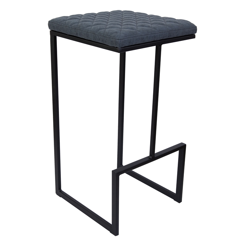 LeisureMod Quincy Quilted Stitched Leather Bar Stools in Peacock Blue