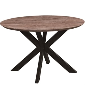 LeisureMod Ravenna 47&quot Round Gray Wood Dining Table With Modern Geometric Base