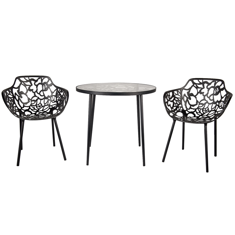 LeisureMod Devon Modern Outdoor Aluminum Bistro Set 1 Table & 2 Chairs