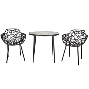 LeisureMod Devon Modern Outdoor Aluminum Bistro Set 1 Table & 2 Chairs