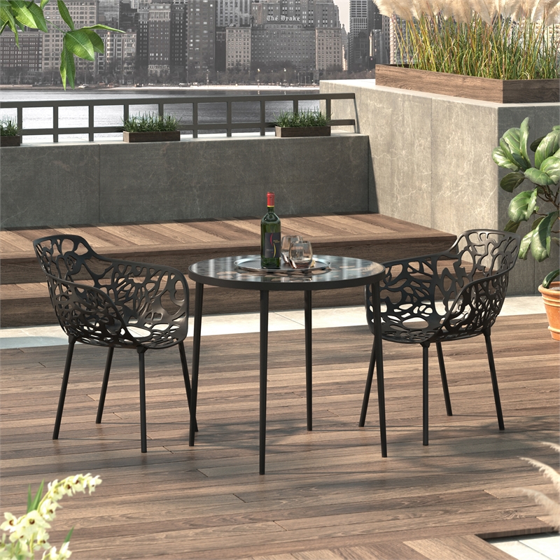 LeisureMod Devon Modern Outdoor Aluminum Bistro Set 1 Table & 2 Chairs