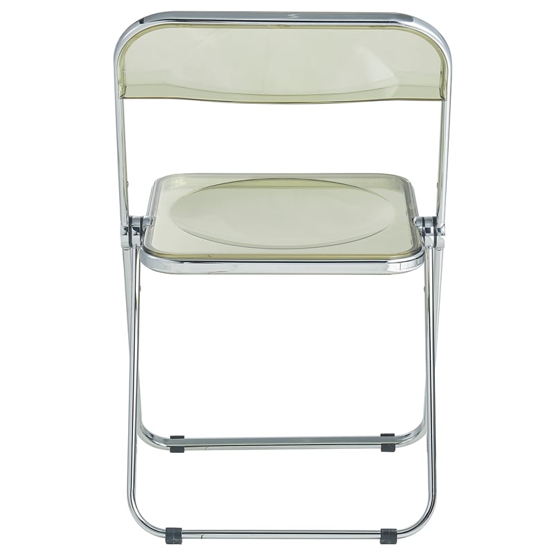 LeisureMod Lawrence Acrylic Folding Chair With Metal Frame in Amber (Set of 2)
