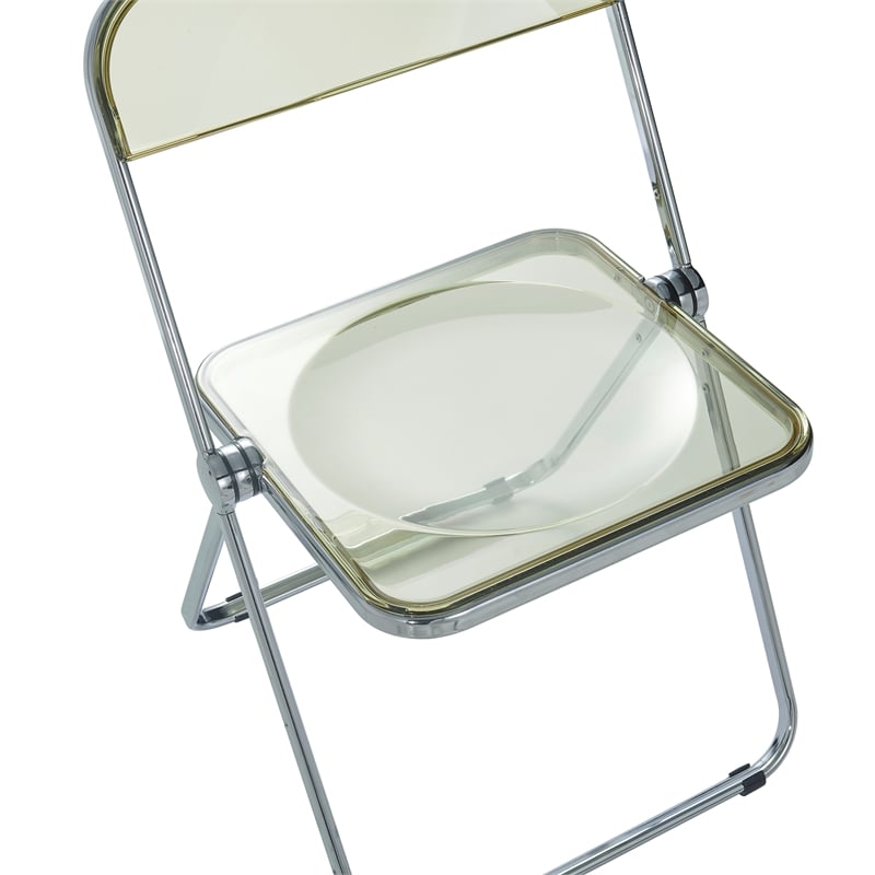 LeisureMod Lawrence Acrylic Folding Chair With Metal Frame in Amber (Set of 2)