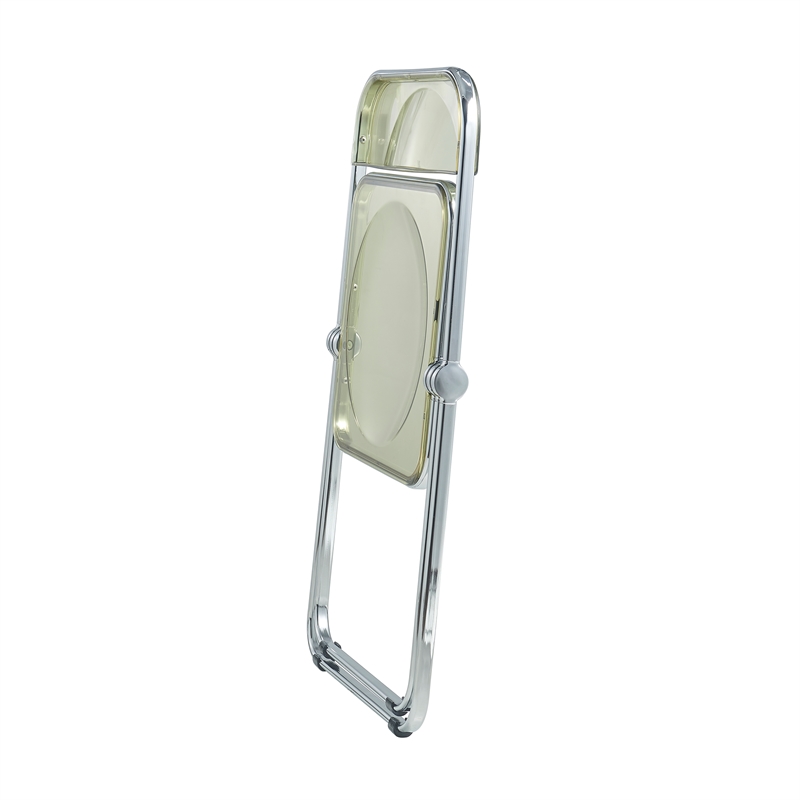 LeisureMod Lawrence Acrylic Folding Chair With Metal Frame in Amber (Set of 4)