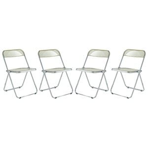 LeisureMod Lawrence Acrylic Folding Chair With Metal Frame in Amber (Set of 4)