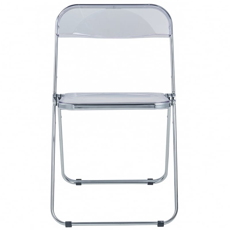 LeisureMod Lawrence Acrylic Folding Chair With Metal Frame in Clear