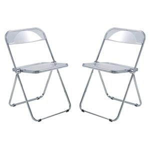 LeisureMod Lawrence Acrylic Folding Chair With Metal Frame Set of 2 in Clear