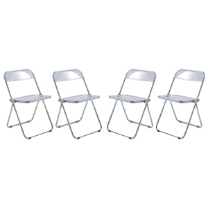 LeisureMod Lawrence Acrylic Folding Chair With Metal Frame Set of 4 in Clear