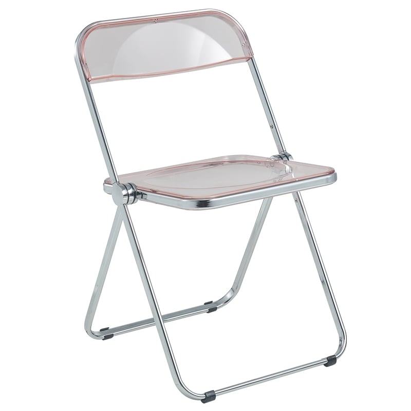 LeisureMod Lawrence Acrylic Folding Chair With Metal Frame in Rose Pink