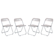 LeisureMod Lawrence Acrylic Folding Chair With Metal Frame Set of 4 in Rose Pink