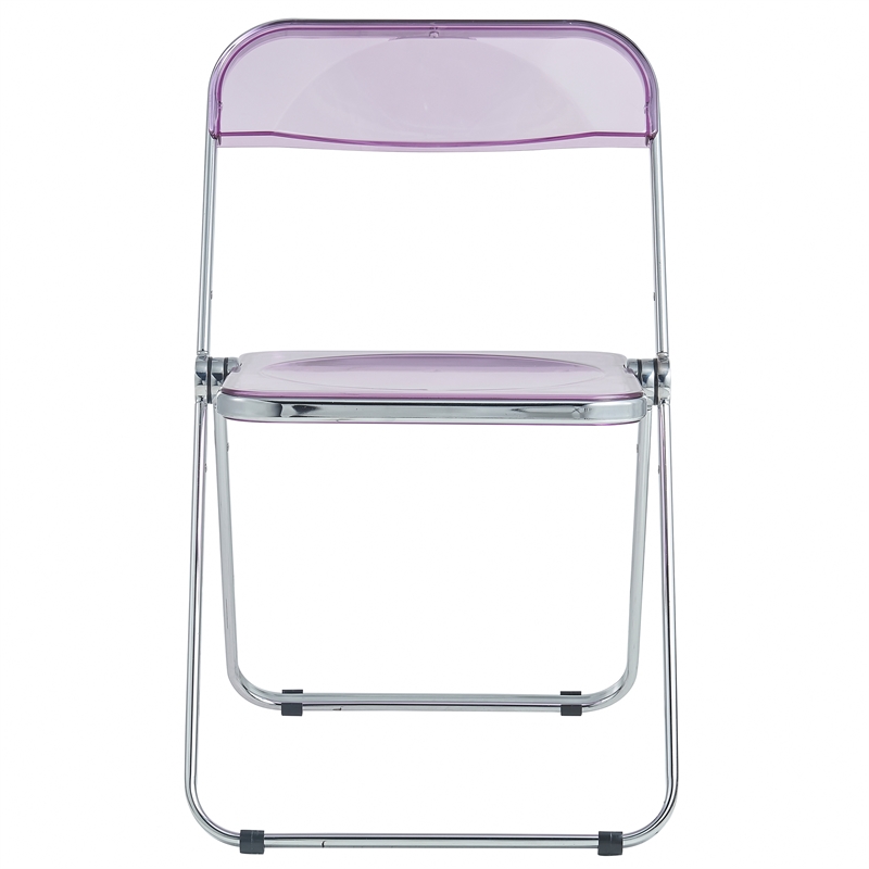 LeisureMod Lawrence Acrylic Folding Chair With Metal Frame in Magenta